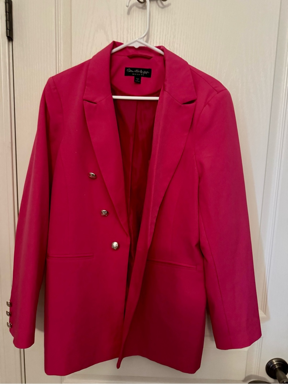 Miss Selfridge Bright Pink Double-Breasted Blazer with Gold Buttons